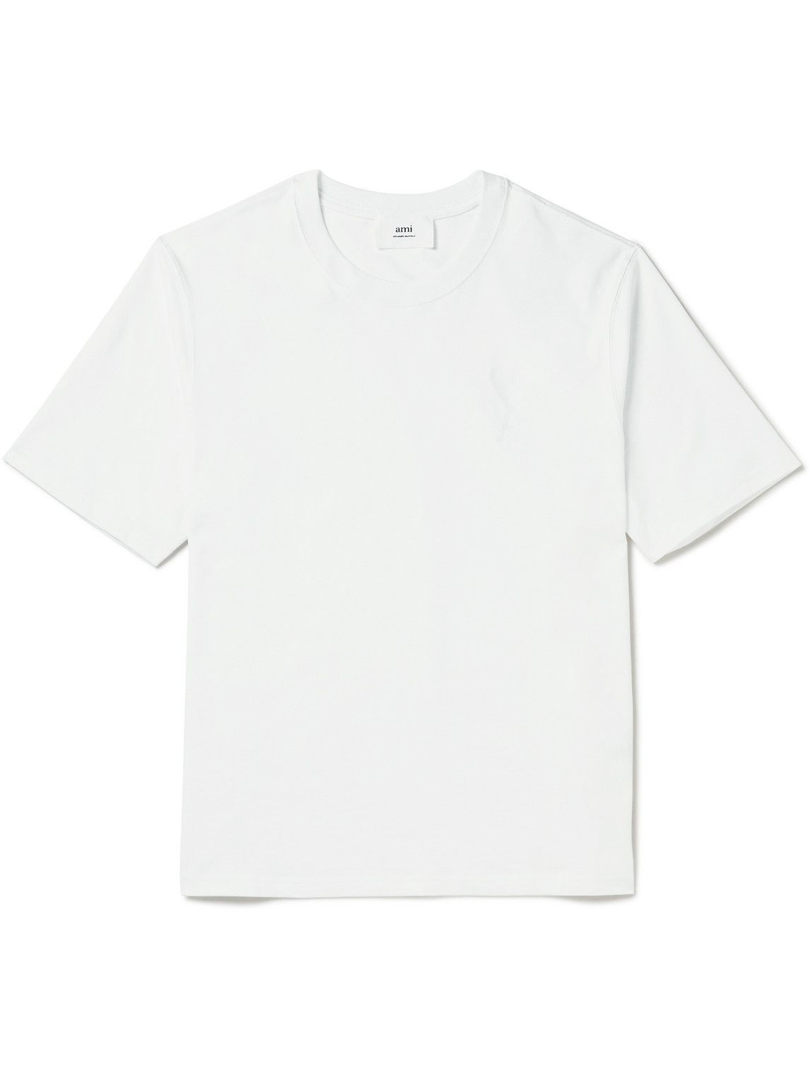 AMI PARIS - Logo-Embroidered Organic Cotton-Jersey T-Shirt - White AMI