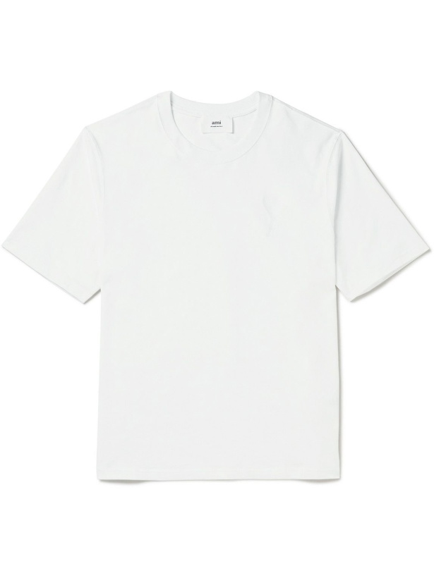 Photo: AMI PARIS - Logo-Embroidered Organic Cotton-Jersey T-Shirt - White