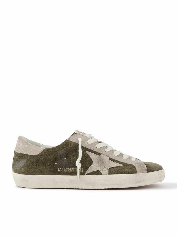 Photo: Golden Goose - Super-Star Private EDT Distressed Suede Sneakers - Green
