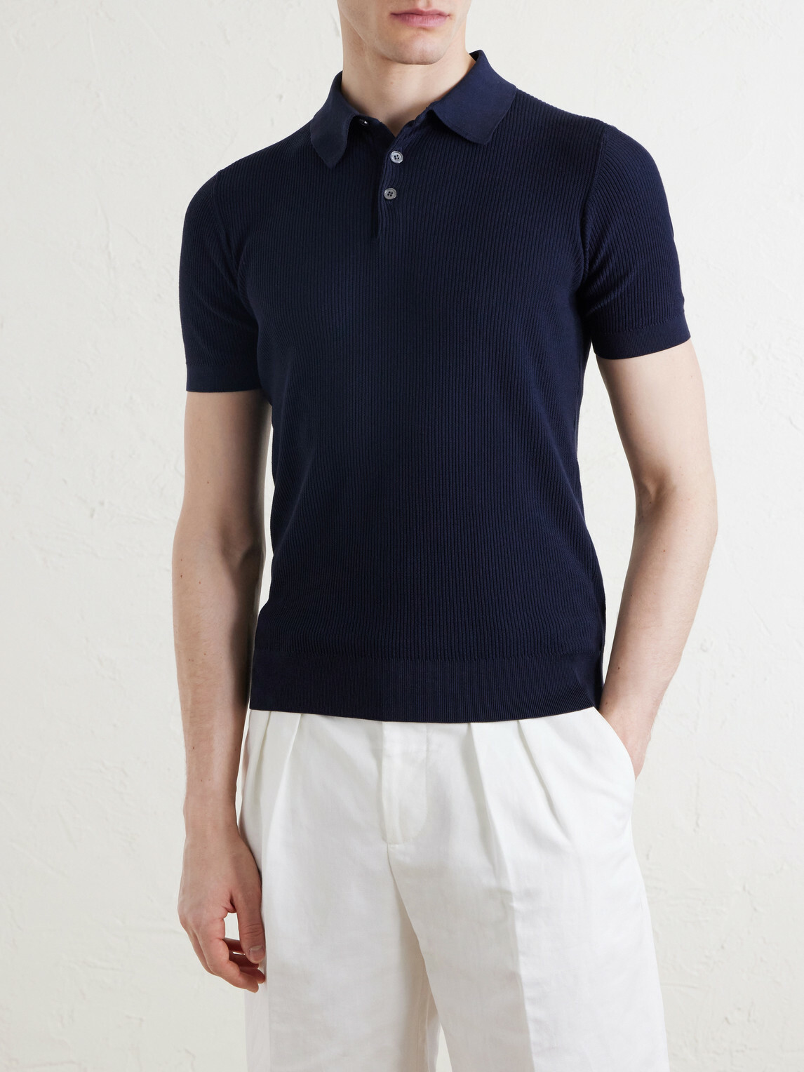 FEDELI - Rafael Ribbed Cotton Polo Shirt - Blue