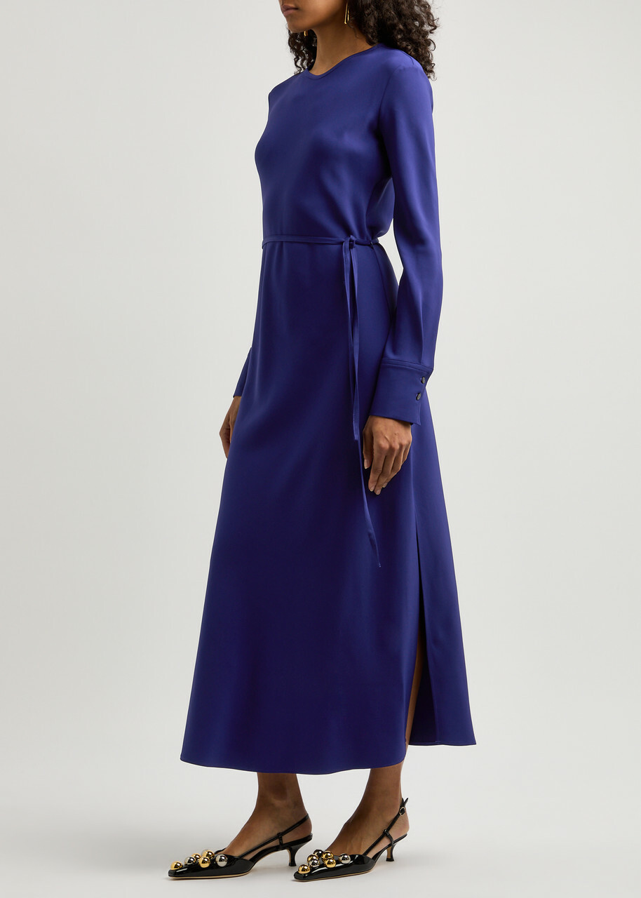 Forte_forte Belted Side-split Midi Dress Blue