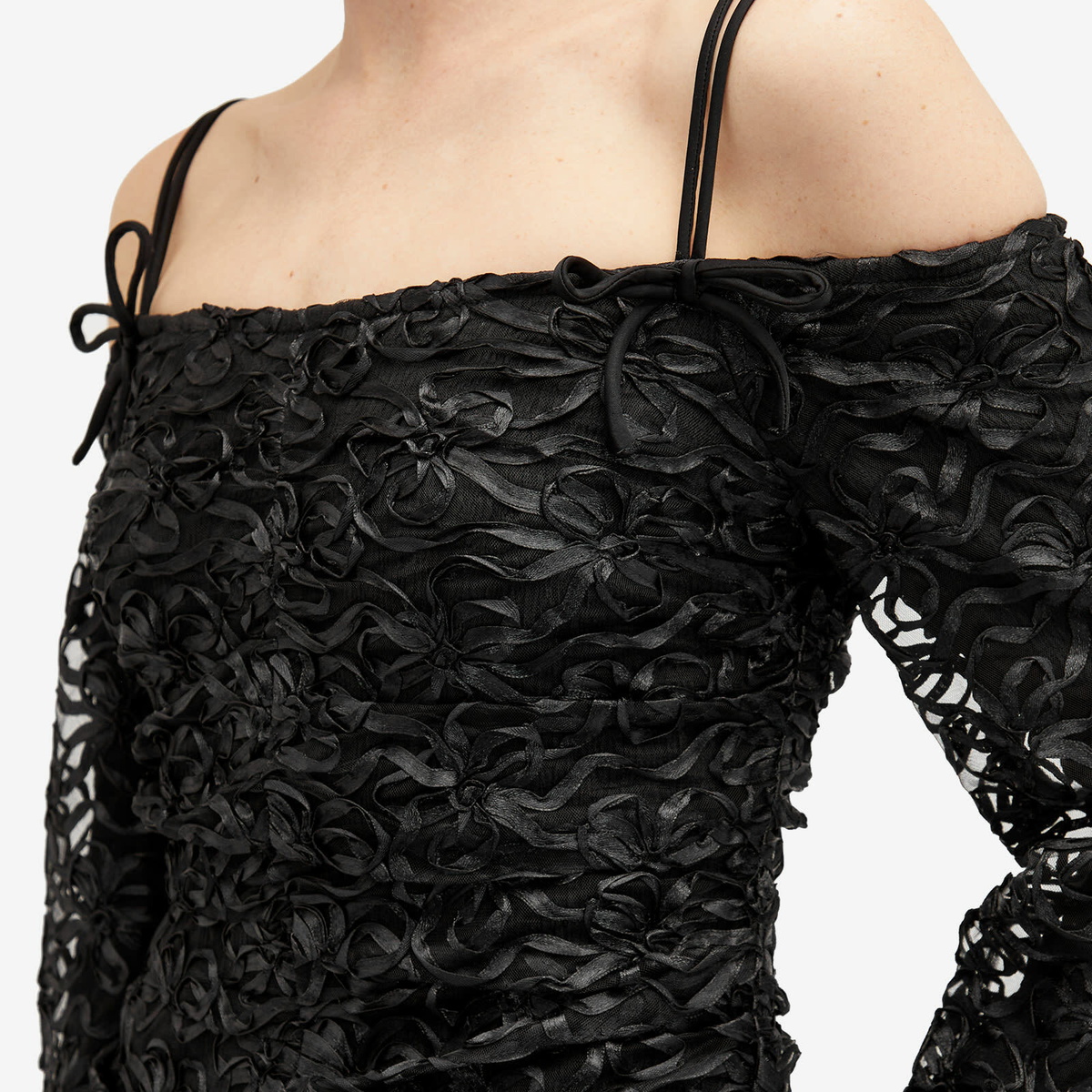 GANNI Women's Ribbon Tulle Mini Dress in Black GANNI