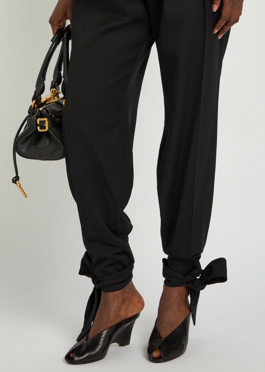 Chloe Tie-cuffs Tapered-leg Wool Trousers Black