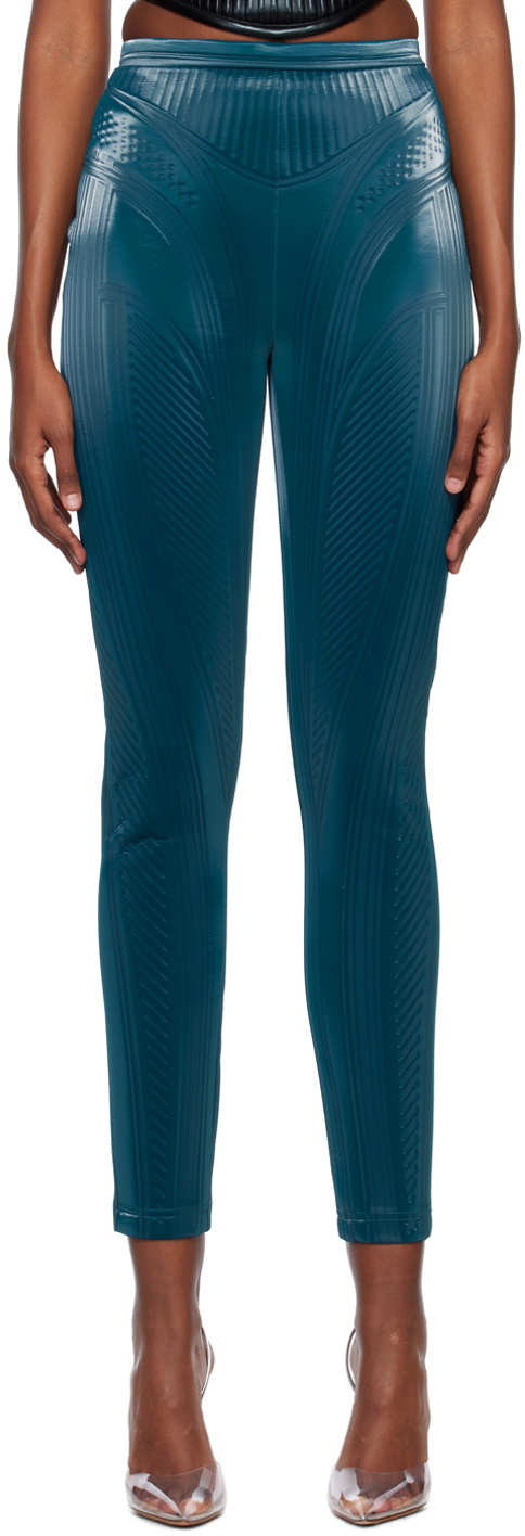 Mugler Blue Embossed Leggings