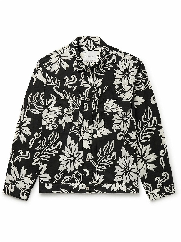 Photo: Sacai - Pleated Floral-Print Voile Blouson Jacket - Black