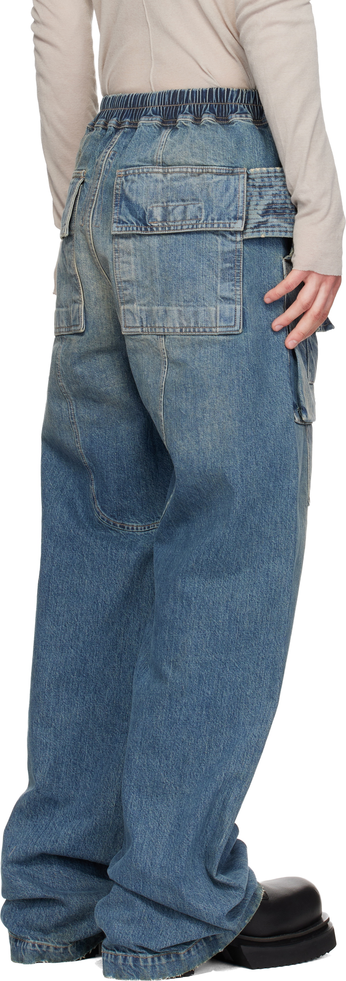 Rick Owens DRKSHDW Blue Temple Wide Creatch Cargo Jeans