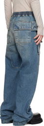 Rick Owens DRKSHDW Blue Temple Wide Creatch Cargo Jeans