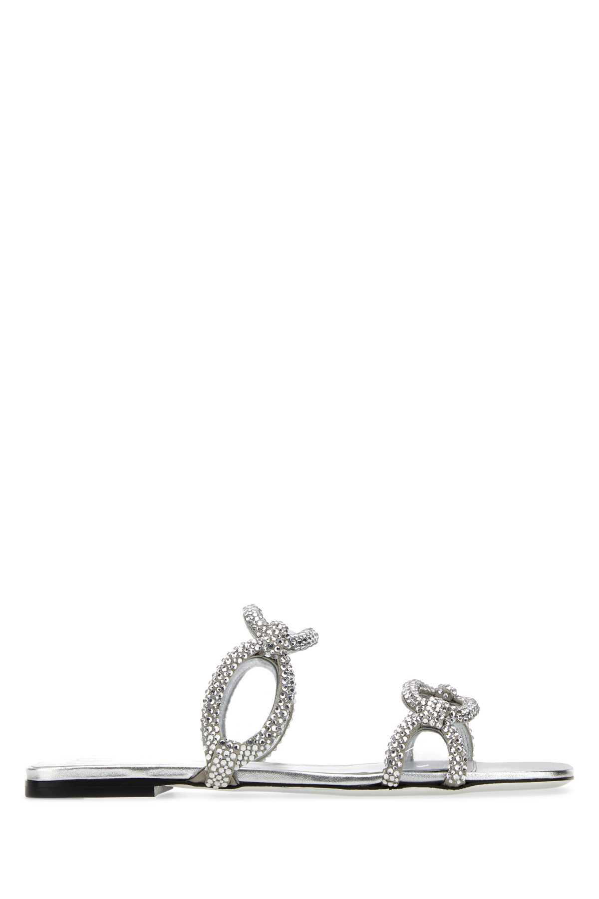 サンダル・ミュール Valentino Garavani Silver Rhinestones Chain 1967 slippers Silver Rhinestones Valentino Garavani Chain 1967 Slippers