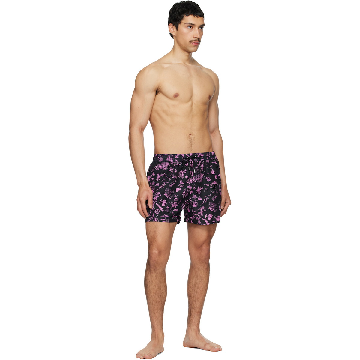 Paul Smith Black & Pink 'Travel Stories' Swim Shorts