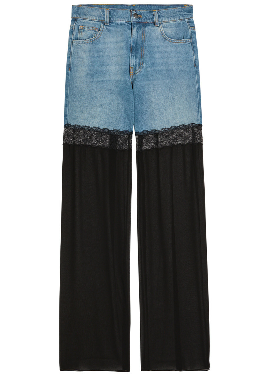 Nensi Dojaka Panelled Lace-trim Wide-leg Jeans Blue