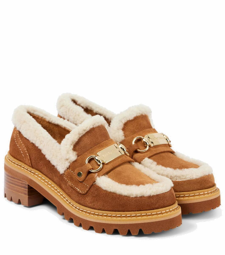 Photo: See By Chloé Juliet shearling-trimmed suede loafer pumps