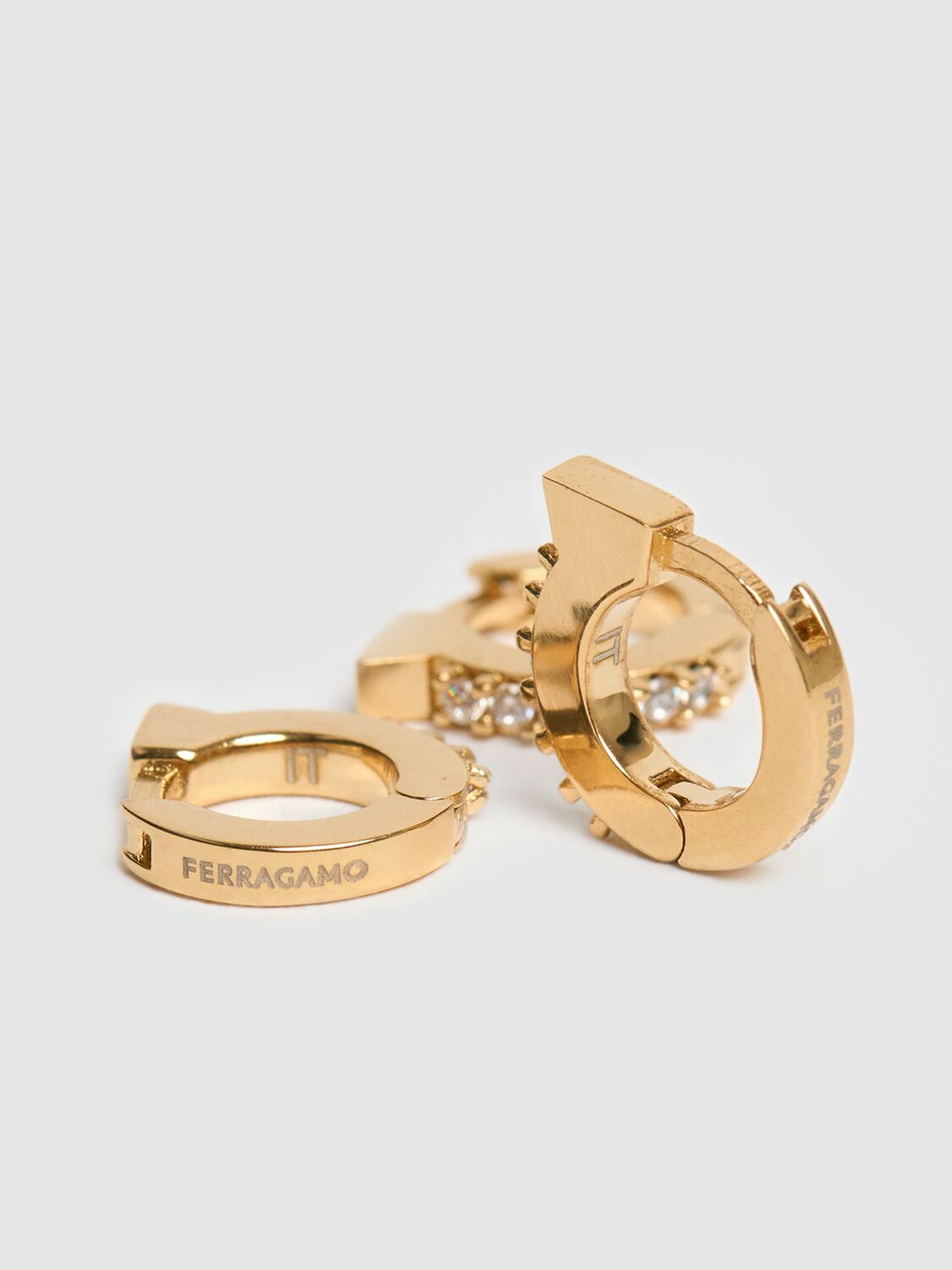 FERRAGAMO Set Of 3 Gancio Crystal Hoop Earrings Salvatore