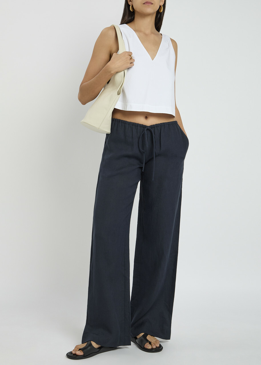 Bec & Bridge Elyce Wide-leg Linen Trousers Navy