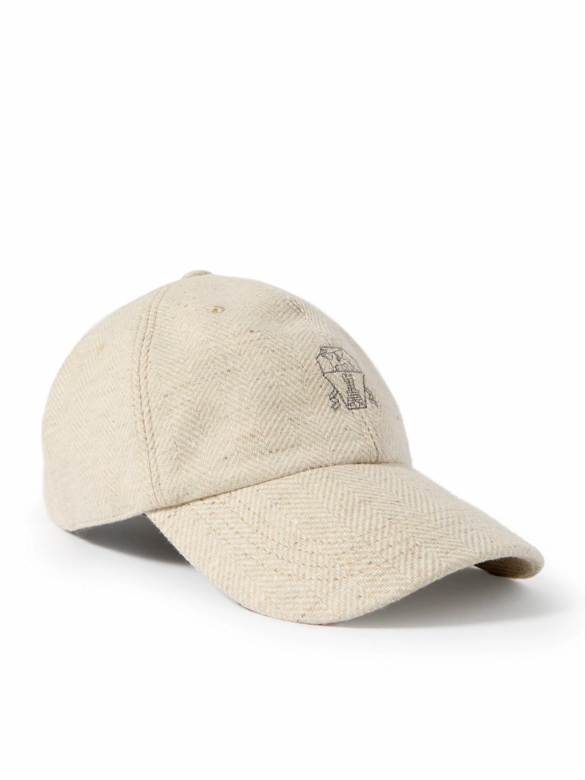 キャップ Brunello Cucinelli Linen Blend Baseball Hat With Logo Embroi Blue Logo-Embroidered Leather-Trimmed Cotton-Twill Baseball