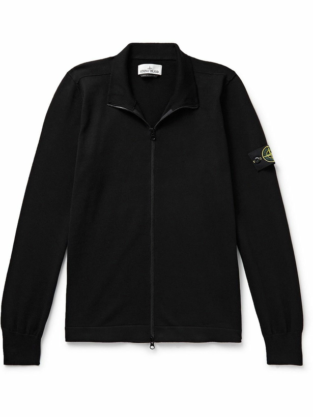 Photo: Stone Island - Logo-Appliquéd Organic Cotton Zip-Up Cardigan - Black