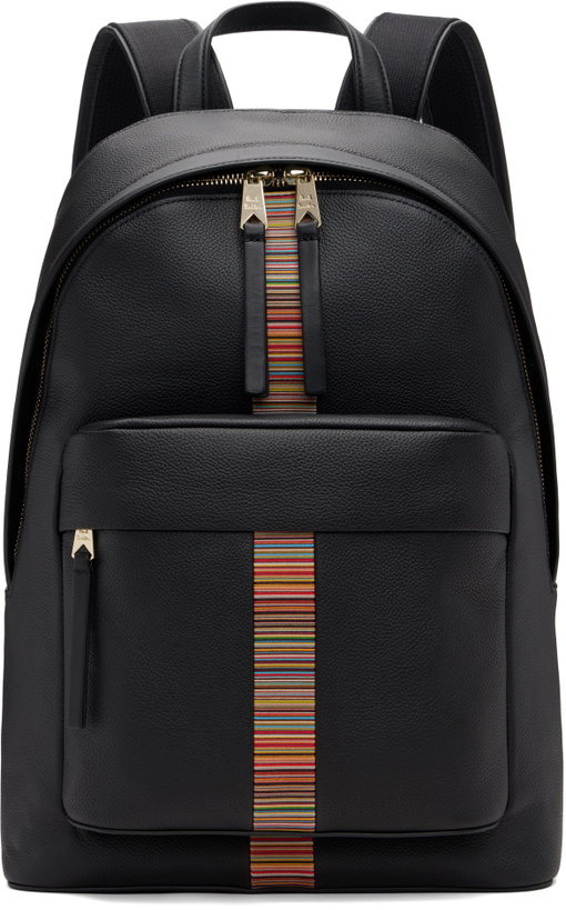 Photo: Paul Smith Black Leather 'Signature Stripe' Trim Backpack