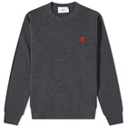 AMI Men's Small A Heart Crew Knit in Heather Grey