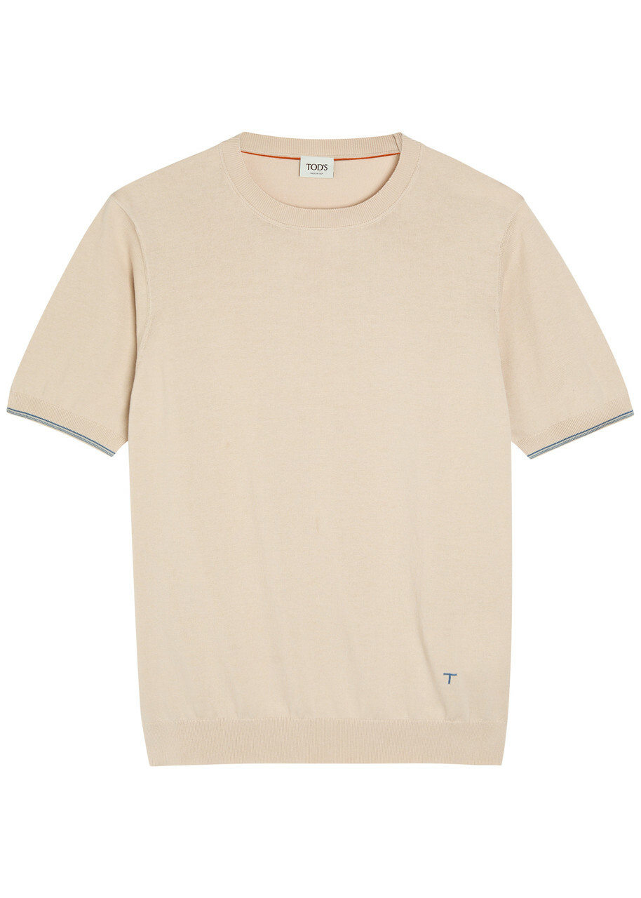 Tods Striped Detail Knit Cotton T-shirt Off White