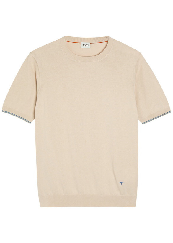 Photo: Tods Striped Detail Knit Cotton T-shirt Off White