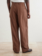 Kardo - Antonio Straight-Leg Striped Cotton-Canvas Trousers - Brown
