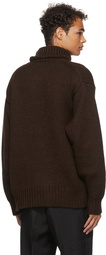 Jil Sander Brown Wool Rib High-Neck Sweater