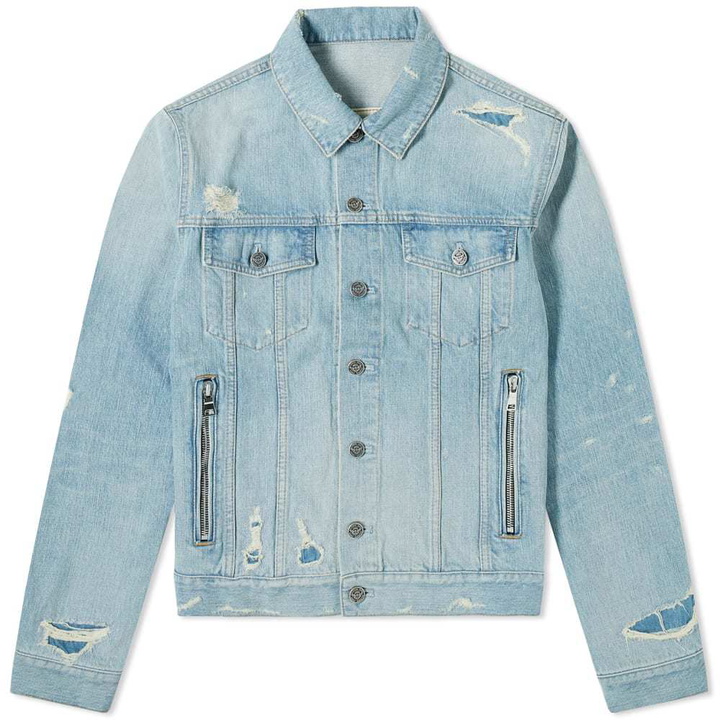 Photo: Balmain Embossed Back Logo Denim Jacket