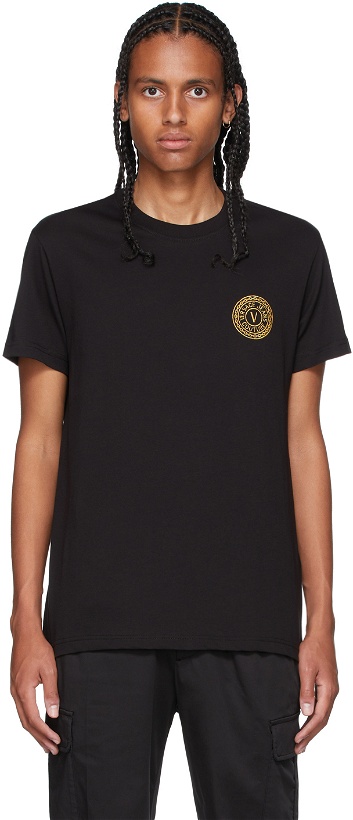 Photo: Versace Jeans Couture Black & Gold Embroidered V-Emblem T-Shirt
