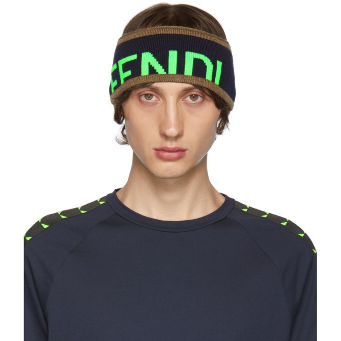 Photo: Fendi Green and Navy Logo Headband