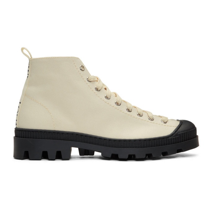 Photo: Loewe Off-White and Black Canvas Lace-Up Boots