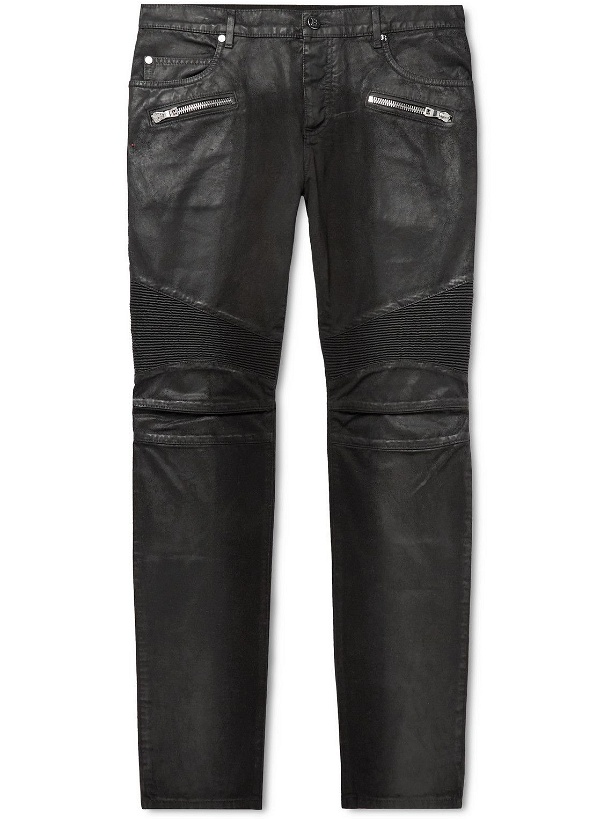 Photo: Balmain - Slim-Fit Distressed Coated Jeans - Black