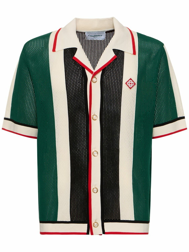 Photo: CASABLANCA - Striped Cotton Crochet S/s Shirt