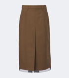 Prada Chiffon-trimmed virgin wool midi skirt