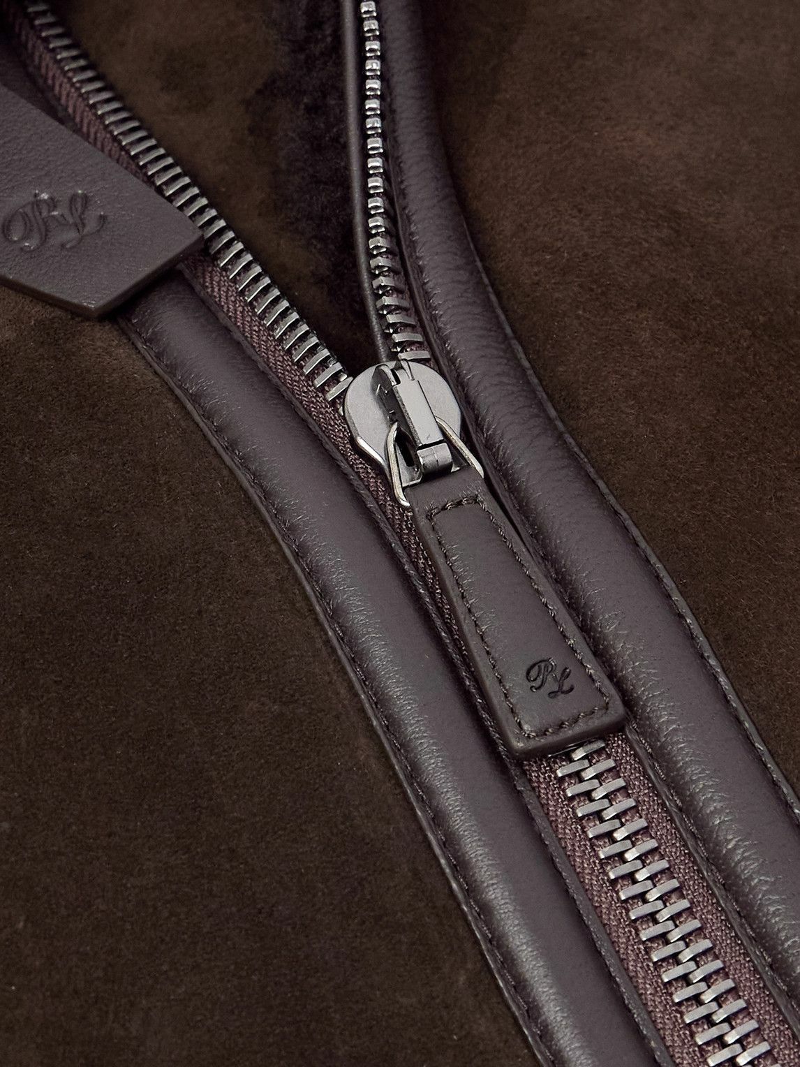 Ralph Lauren Purple label - Lutton Aviator Leather-Trimmed Shearling Jacket - Brown