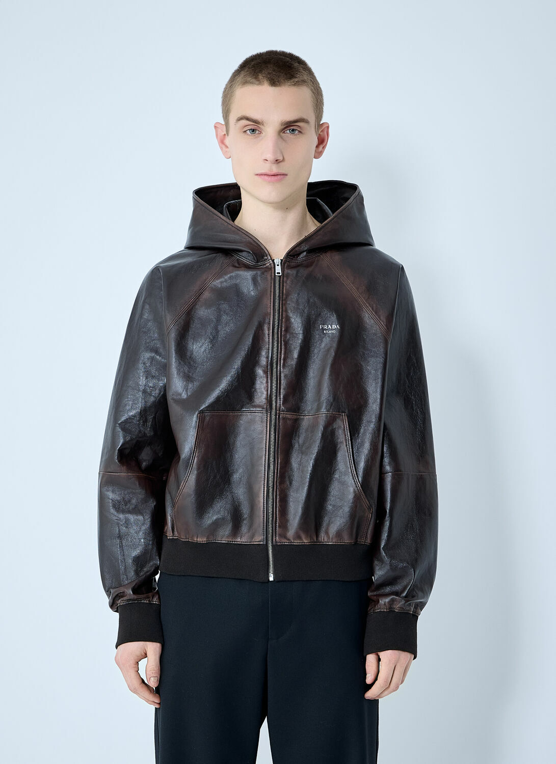 Prada Leather Hooded Jacket