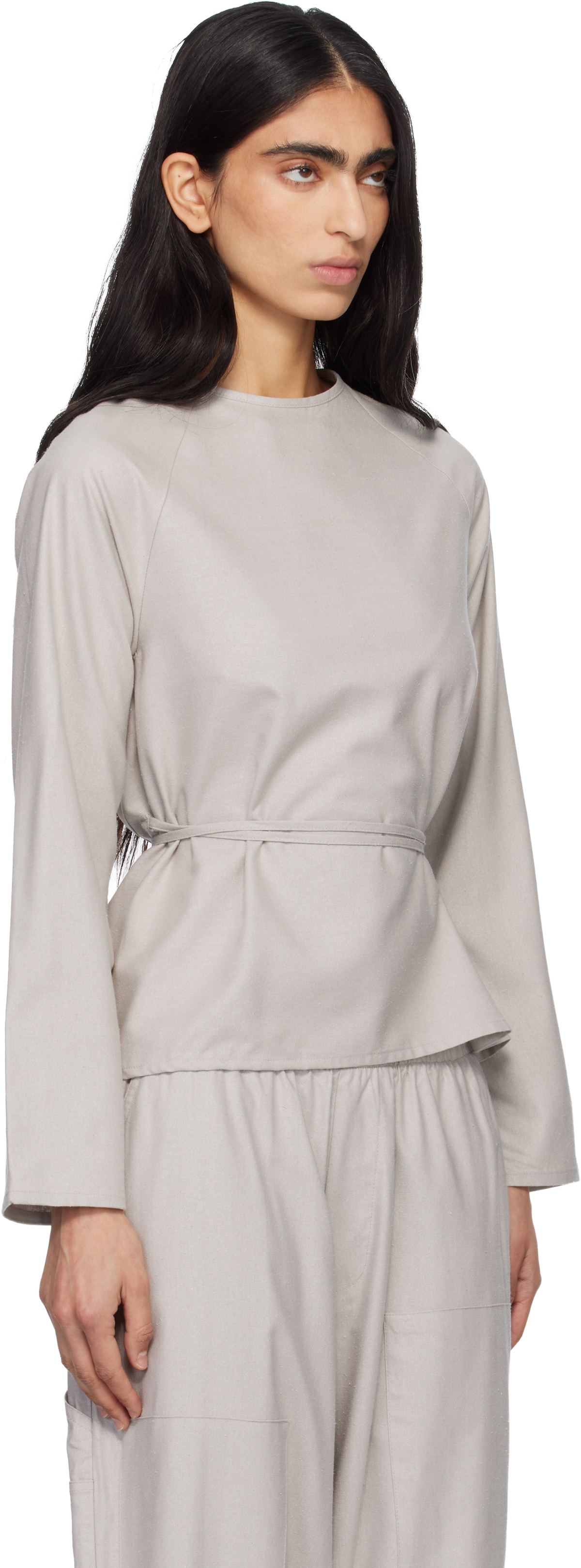 Baserange Taupe Long Sleeve Apron Top