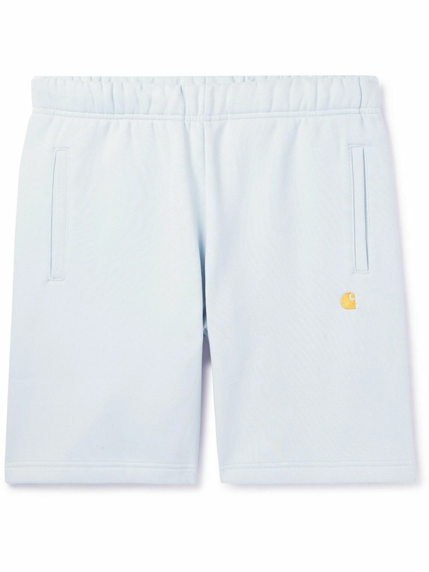 Photo: Carhartt WIP - Chase Straight-Leg Logo-Embroidered Cotton-Blend Jersey Shorts - Blue