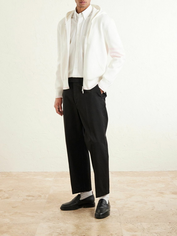 Photo: Thom Browne - Striped Cotton Zip-Up Hoodie - White