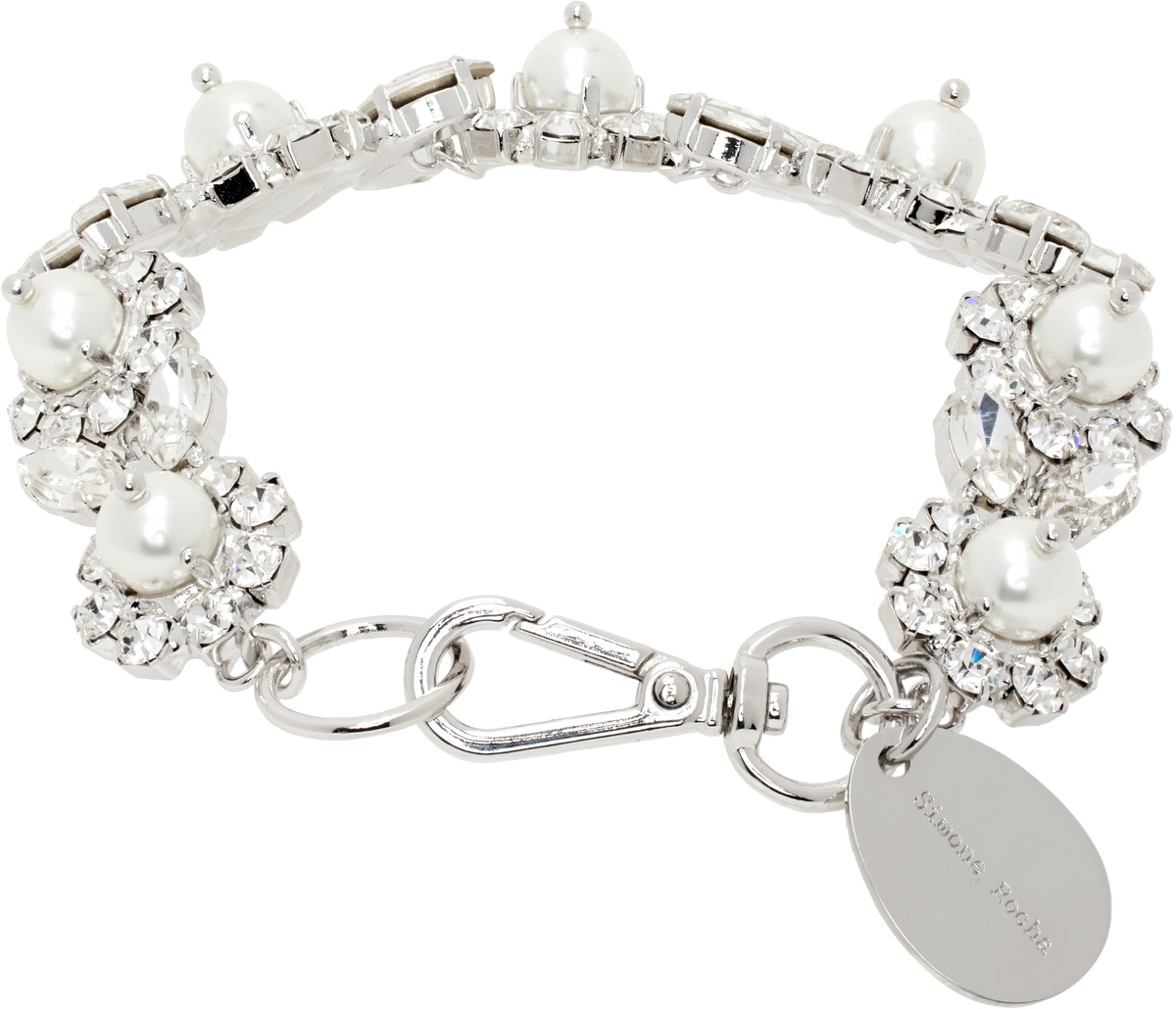 Simone Rocha Silver Faux-Pearl & Crystal Daisy Floret Bracelet