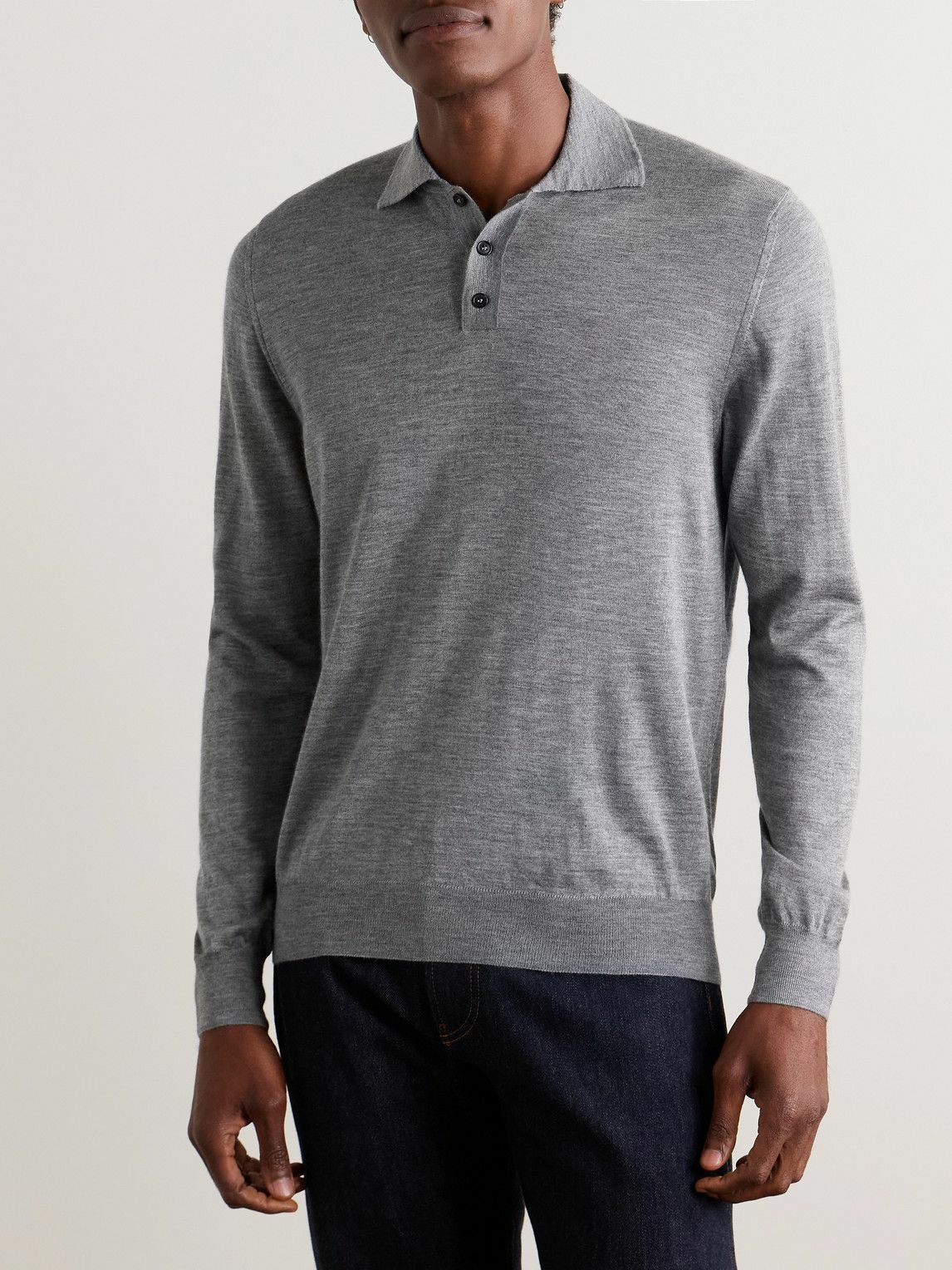 Incotex - Incotex Slim-Fit Cashmere and Silk-Blend Polo Shirt - Gray