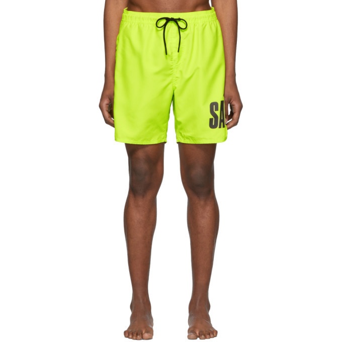 Photo: Saturdays NYC Yellow Timothy Accordion Logo Swim Shorts