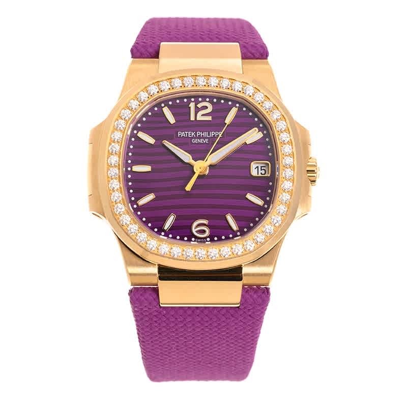 Patek Philippe Nautilus Quartz Diamond Lacquered Purple Dial Ladies Watch 7010R-013