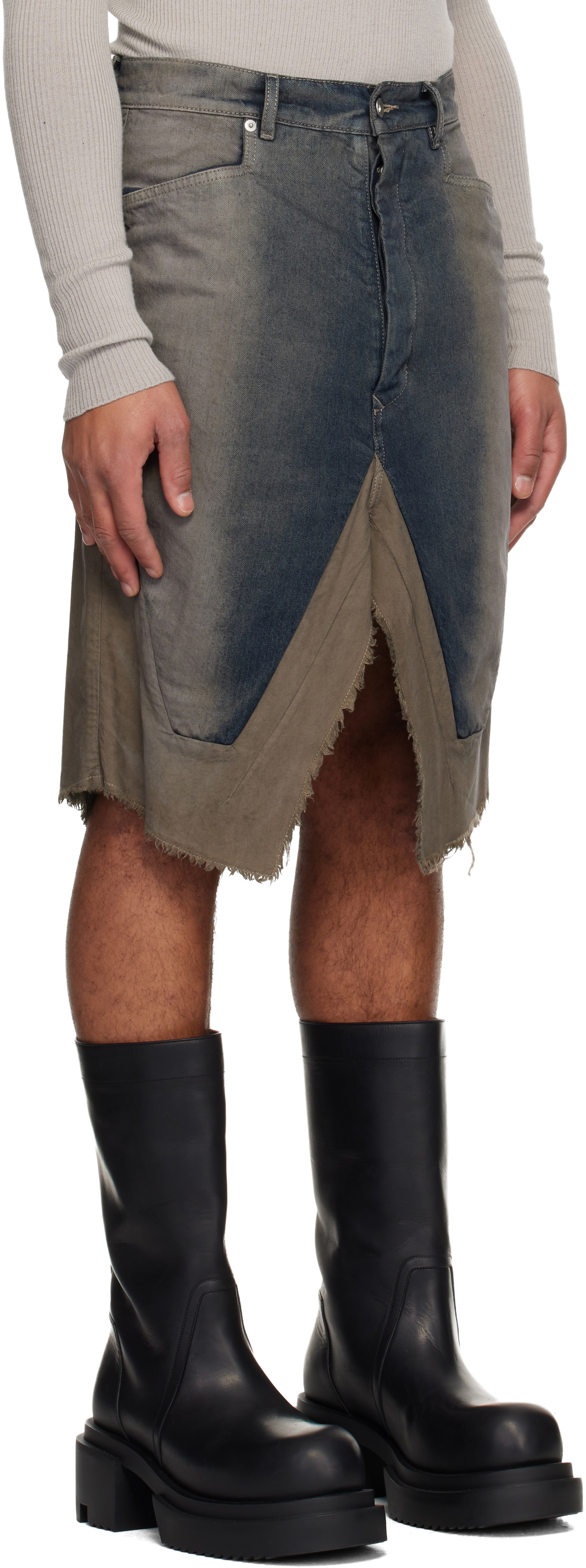 Rick Owens Gray Concordians Slivered Denim Midi Skirt