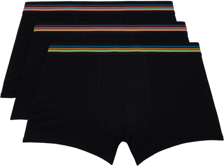 Photo: Paul Smith Three-Pack Black Artist Stripe Boxer Briefs