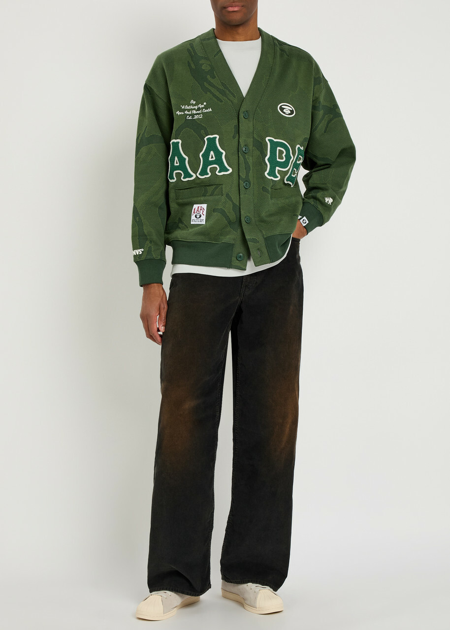 Aape Logo Camouflage-intarsia Cotton Cardigan Dark Green