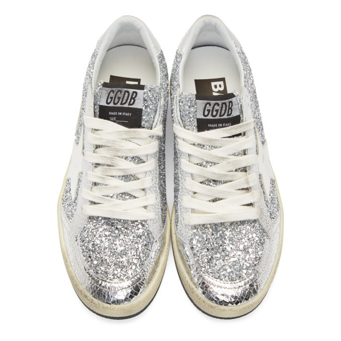 スニーカー Golden  Silver White Ballstar Sneaker With Glitter Golden Goose Sneakers Ball Star White Silver Glitter-Ice Star