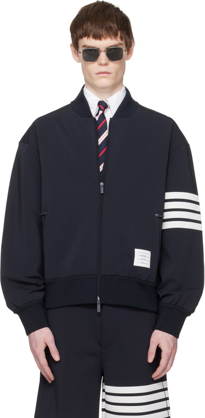 Photo: Thom Browne Navy Printed 4-Bar Bomber Jacket