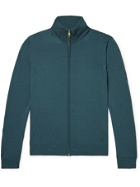 DUNHILL - Logo-Embroidered Merino Wool Zip-Up Sweater - Blue