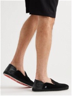 CHRISTIAN LOUBOUTIN - Collapsible-Heel Leather-Trimmed Suede Espadrilles - Black - EU 44