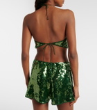 Oséree Marylin sequined halterneck crop top