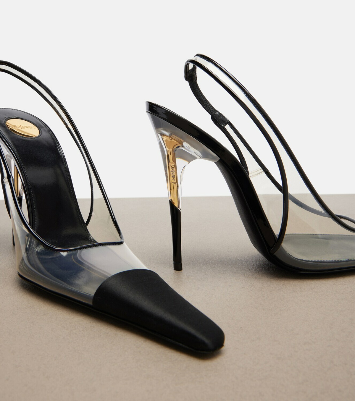 Saint Laurent Romy satin-trimmed slingback pumps